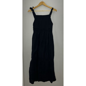 Tommy Bahama Linen Blend Tiered Eyelet Midi Sundress XXS Black Cottage Preppy